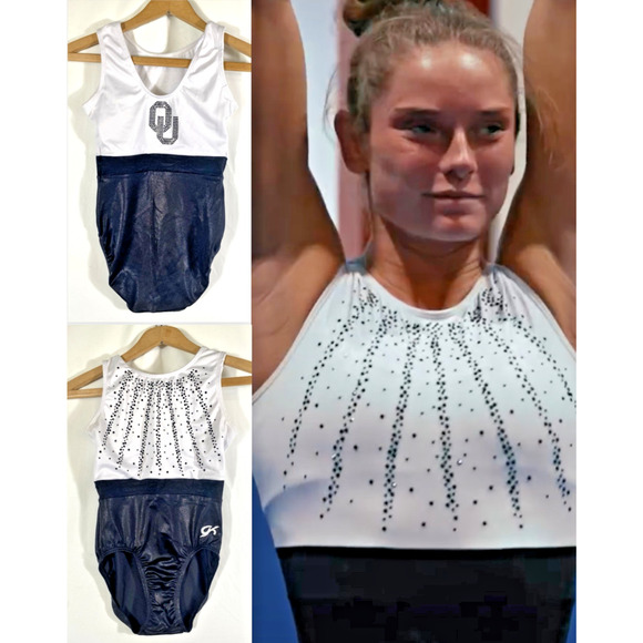 OU University Oklahoma Sooners Gymnastics Leotard Athlete Worn Medium White Bead - Picture 1 of 10